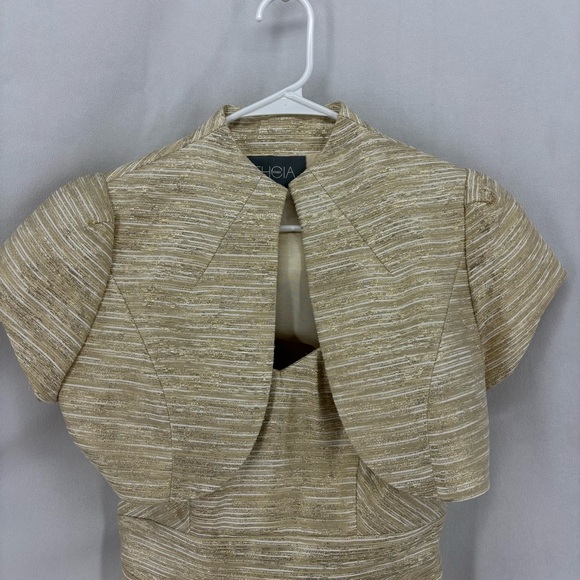 Theia Gold Metallic Strapless Dress with Matching Bolero Jacket Size 4 cocktail - Picture 3 of 9
